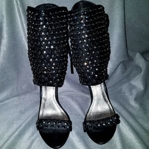 ZigiNy Black Leather Stud Stiletto Ankle Wrap Heel